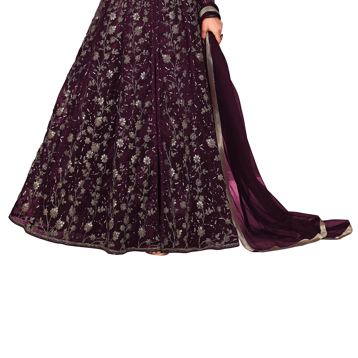 Shafnufab Women's Net Semi-Stitched Pakistani Suit For Wedding ( SF171646 _ Purple _ Free Size)