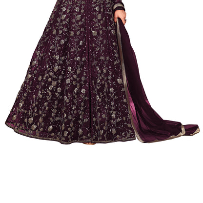 Shafnufab Women's Net Semi-Stitched Pakistani Suit For Wedding ( SF171646 _ Purple _ Free Size)