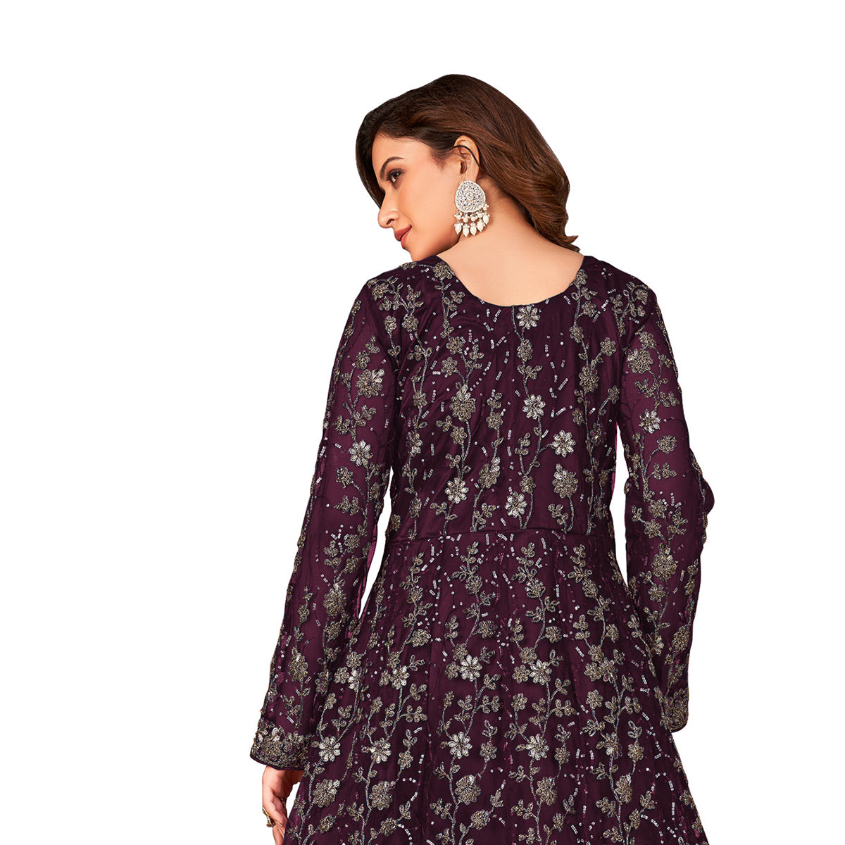 Shafnufab Women's Net Semi-Stitched Pakistani Suit For Wedding ( SF171646 _ Purple _ Free Size)