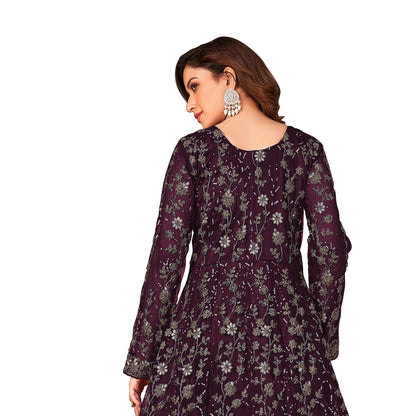 Shafnufab Women's Net Semi-Stitched Pakistani Suit For Wedding ( SF171646 _ Purple _ Free Size)