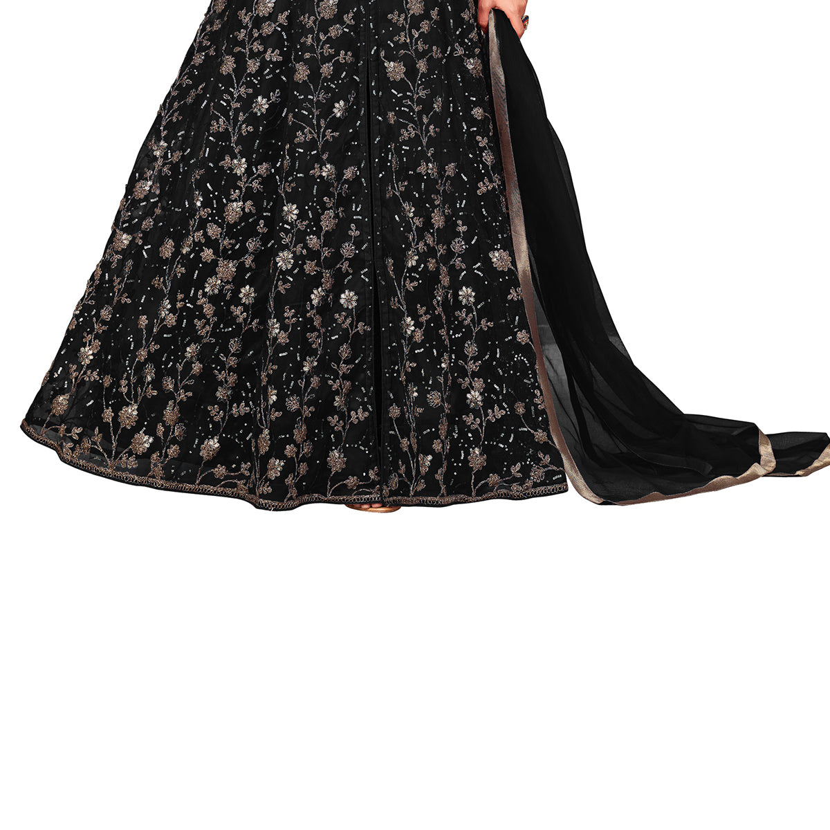 Shafnufab Women's Net Semi-Stitched Pakistani Suit For Wedding ( SF171648 _ Black _ Free Size)