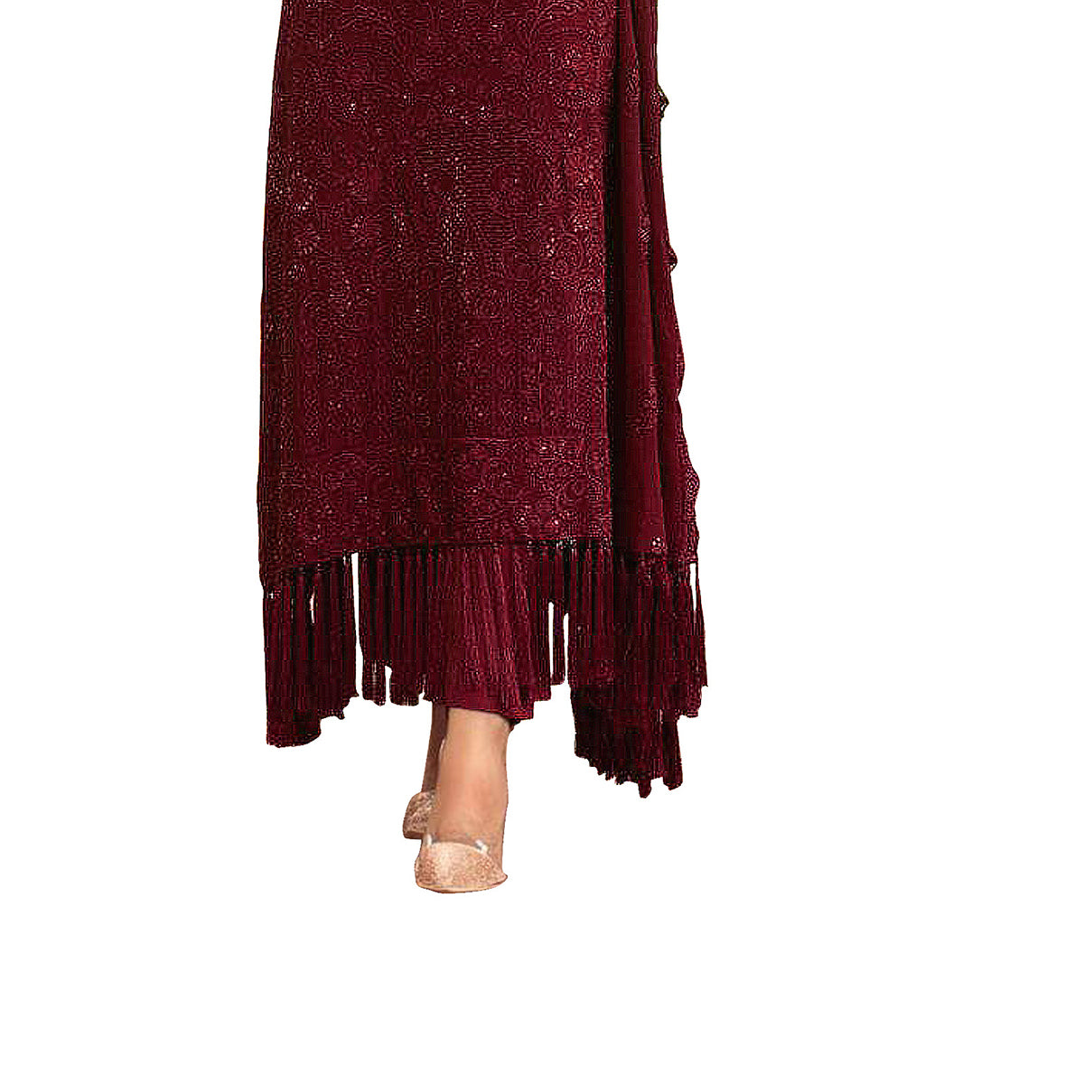 Shafnufab Women's Georgette Semi Stitched Salwar Suit ( SF171688 _ Maroon _ Free Size)