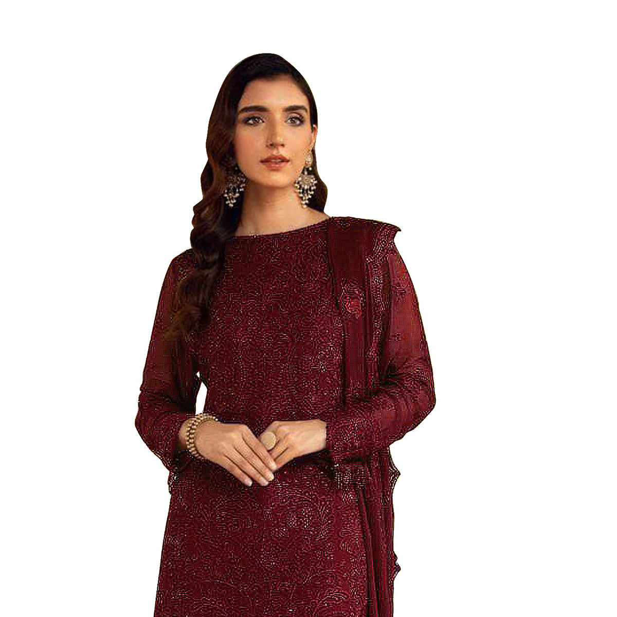 Shafnufab Women's Georgette Semi Stitched Salwar Suit ( SF171688 _ Maroon _ Free Size)