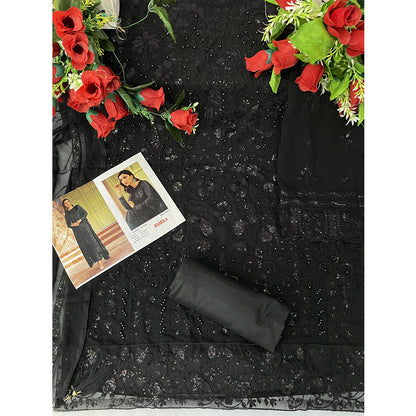 Shafnufab Women's Georgette Semi Stitched Salwar Suit ( SF171689 _ Black _ Free Size)