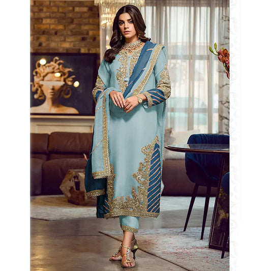 Shafnufab Women's Georgette Semi Stitched Lehenga Choli  In  Light Blue  Colour SF171743