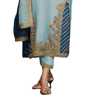 Shafnufab Women's Georgette Semi Stitched Lehenga Choli  In  Light Blue  Colour SF171743