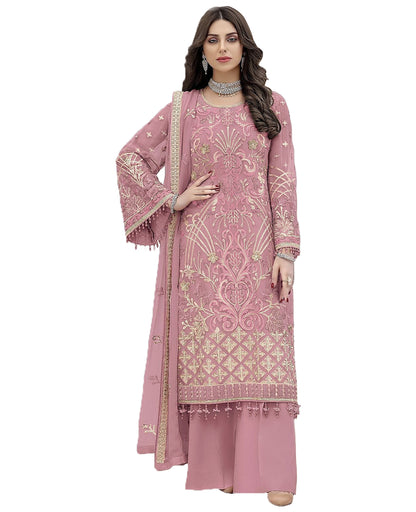 Shafnufab Women's Georgette Semi Stitched Salwar Suit  In  Pink  Colour SF171816
