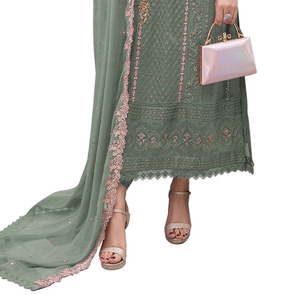 Shafnufab Women's  Georgette Semi-Stiched Pakistani Suit (SF171846 Green Free Size )