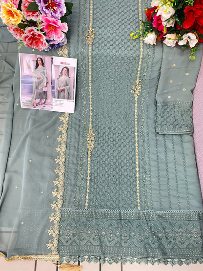 Shafnufab Women's  Georgette Semi-Stiched Pakistani Suit (SF171846 Green Free Size )