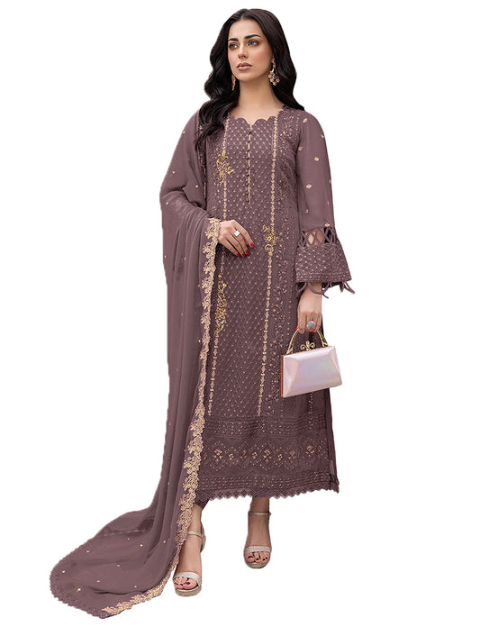 Shafnufab Women's  Georgette Semi-Stiched Pakistani Suit (SF171847 Brown Free Size )