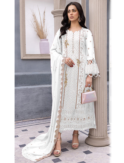 Shafnufab Women's  Georgette Semi-Stiched Pakistani Suit (SF171848 White Free Size )
