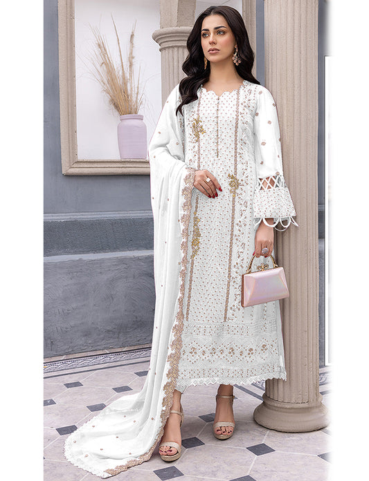 Shafnufab Women's  Georgette Semi-Stiched Pakistani Suit (SF171848 White Free Size )