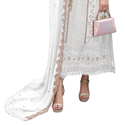 Shafnufab Women's  Georgette Semi-Stiched Pakistani Suit (SF171848 White Free Size )