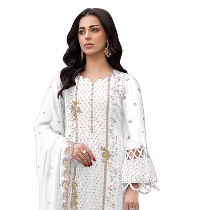 Shafnufab Women's  Georgette Semi-Stiched Pakistani Suit (SF171848 White Free Size )