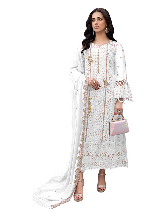 Shafnufab Women's  Georgette Semi-Stiched Pakistani Suit (SF171848 White Free Size )