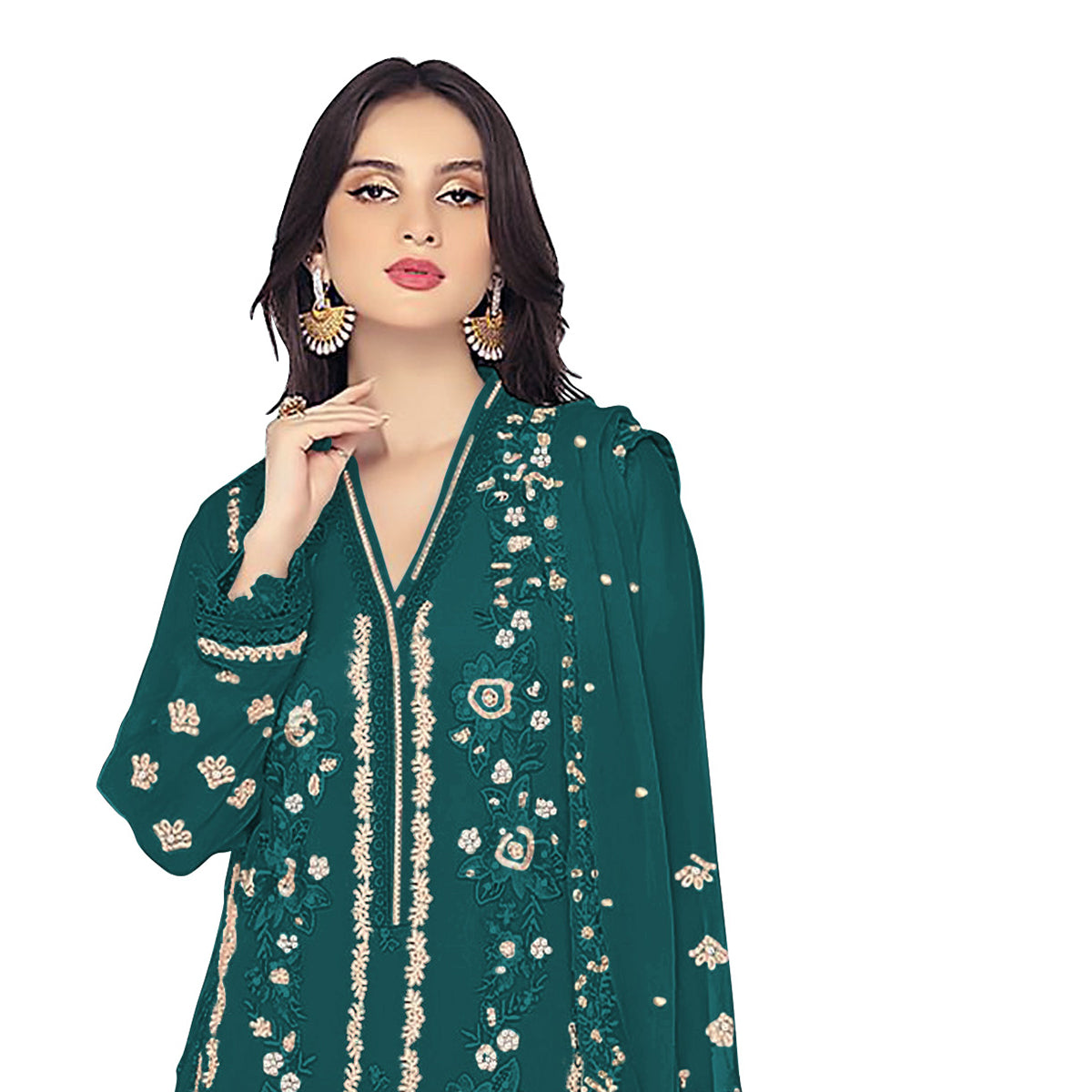 Shafnufab  WOMEN'S Georgette  Semi-Stiched Pakistani Suit (SF-171939 Light Green Free Size )