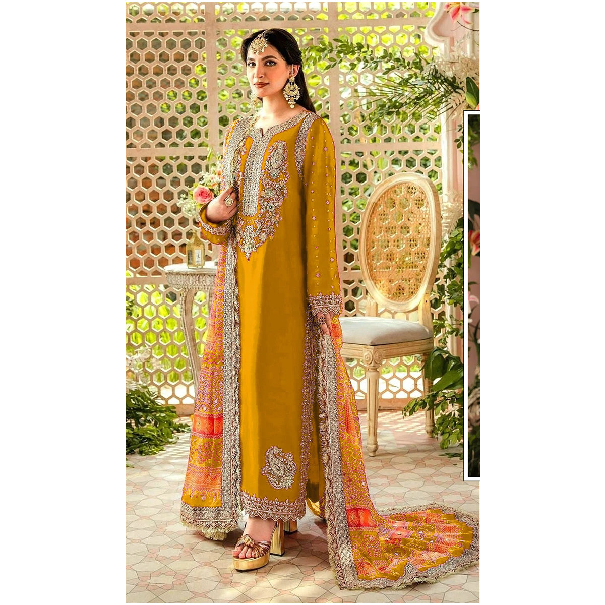 Shafnufab  WOMEN'S Georgette  Semi-Stiched Pakistani Suit (SF-171939 Light Green Free Size )