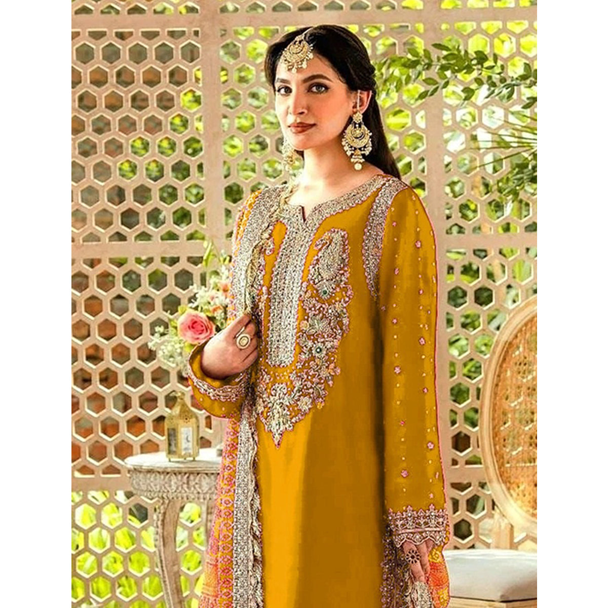 Shafnufab  WOMEN'S Georgette  Semi-Stiched Pakistani Suit (SF-171939 Light Green Free Size )