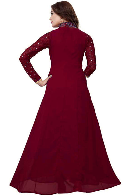 SHAFNUFAB Women's Georgette Ethnic Wear for WomenSemi StitchedSalwarSuit   SF201116  Diwali Outfit Bridal Maroon  Colour Indian CasualWearSalwarSuit IN Eid