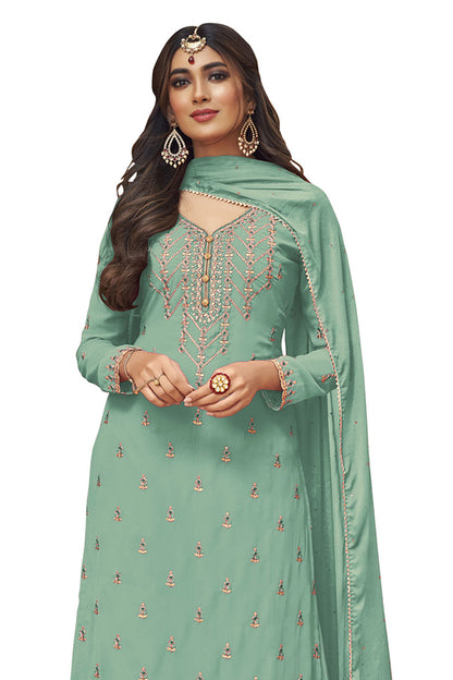 SHAFNUFAB Women's Georgette Ethnic Wear for WomenSemi StitchedSalwarSuit   SF201153  Diwali Outfit Bridal Blue  Colour Indian CasualWearSalwarSuit IN Eid
