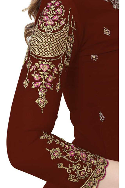 SHAFNUFAB Women's Georgette Ethnic Wear for WomenSemi StitchedSalwarSuit   SF201178  Diwali Outfit Bridal Maroon1  Colour Indian CasualWearSalwarSuit IN Eid