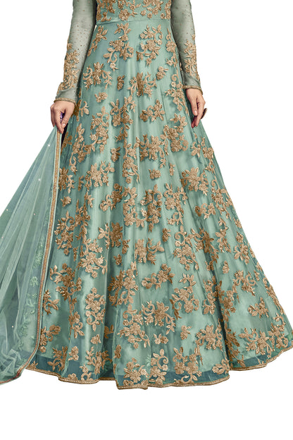 SHAFNUFAB Women's Net Ethnic Wear for WomenSemi StitchedSalwarSuit   SF20128  Diwali Outfit Bridal Light Blue  Colour Indian CasualWearSalwarSuit IN Eid