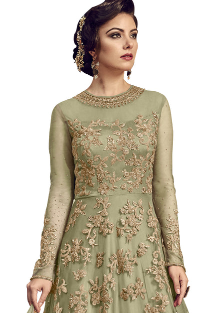 SHAFNUFAB Women's Net Ethnic Wear for WomenSemi StitchedSalwarSuit   SF20129  Diwali Outfit Bridal Light Green  Colour Indian CasualWearSalwarSuit IN Eid
