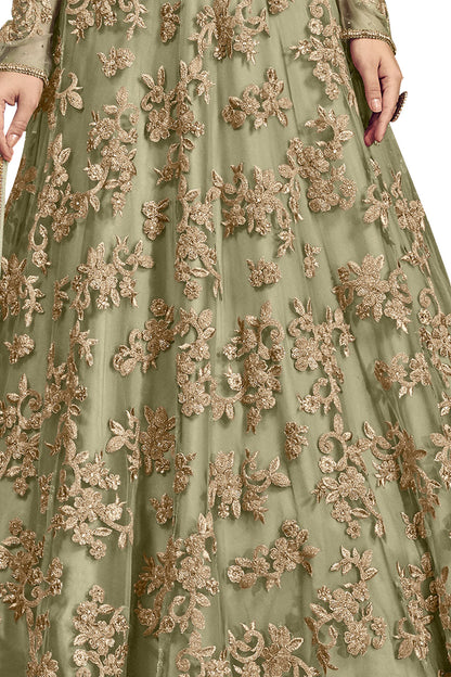 SHAFNUFAB Women's Net Ethnic Wear for WomenSemi StitchedSalwarSuit   SF20129  Diwali Outfit Bridal Light Green  Colour Indian CasualWearSalwarSuit IN Eid
