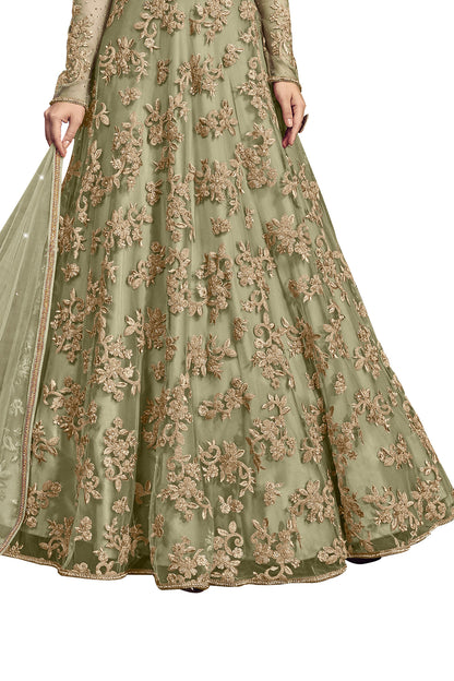SHAFNUFAB Women's Net Ethnic Wear for WomenSemi StitchedSalwarSuit   SF20129  Diwali Outfit Bridal Light Green  Colour Indian CasualWearSalwarSuit IN Eid