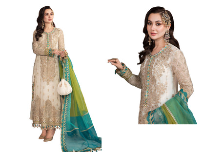 SHAFNUFAB Women's Georgette Ethnic Wear for WomenSemi StitchedSalwarSuit   SF201318  Diwali Outfit Bridal White  Colour Indian CasualWearSalwarSuit IN Eid