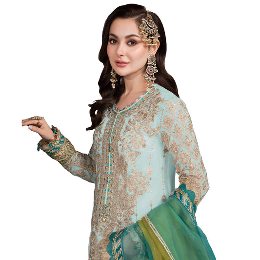SHAFNUFAB Women's Georgette Ethnic Wear for WomenSemi StitchedSalwarSuit   SF201321  Diwali Outfit Bridal Blue  Colour Indian CasualWearSalwarSuit IN Eid