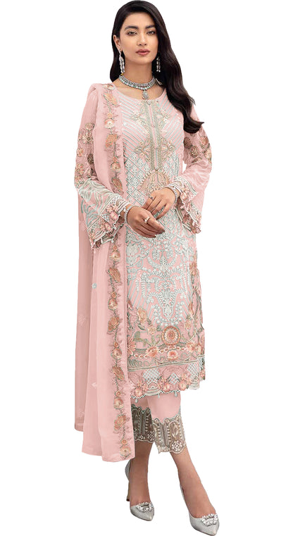 SHAFNUFAB Women's Georgette Ethnic Wear for WomenSemi StitchedSalwarSuit   SF201325  Diwali Outfit Bridal Pink1  Colour Indian CasualWearSalwarSuit IN Eid