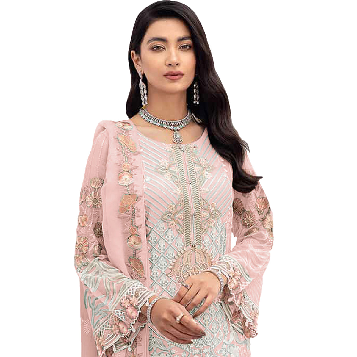 SHAFNUFAB Women's Georgette Ethnic Wear for WomenSemi StitchedSalwarSuit   SF201325  Diwali Outfit Bridal Pink1  Colour Indian CasualWearSalwarSuit IN Eid
