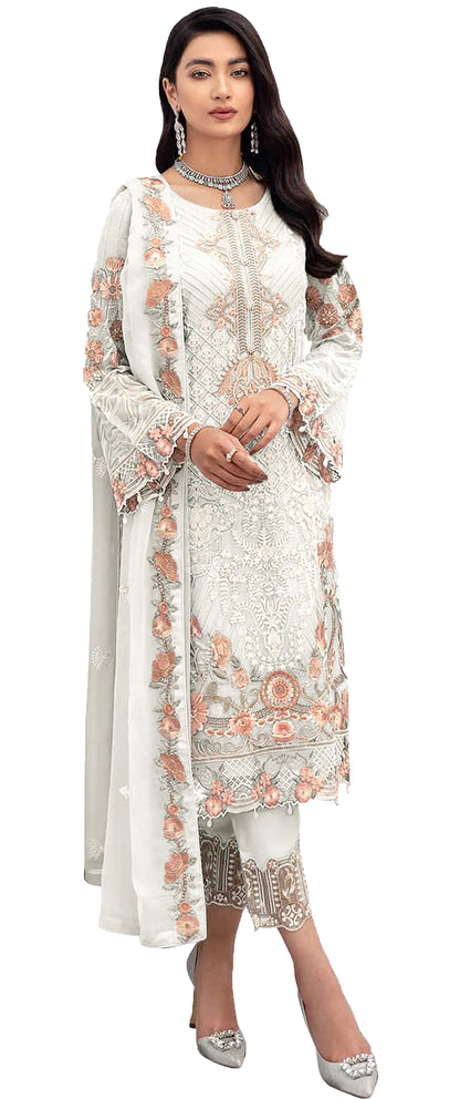 SHAFNUFAB Women's Georgette Ethnic Wear for WomenSemi StitchedSalwarSuit   SF201326  Diwali Outfit Bridal White1  Colour Indian CasualWearSalwarSuit IN Eid