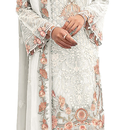 SHAFNUFAB Women's Georgette Ethnic Wear for WomenSemi StitchedSalwarSuit   SF201326  Diwali Outfit Bridal White1  Colour Indian CasualWearSalwarSuit IN Eid