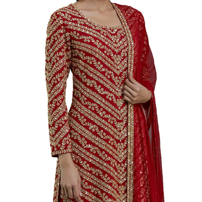 SHAFNUFAB Women's Georgette Ethnic Wear for WomenSemi StitchedSalwarSuit   SF201330  Diwali Outfit Bridal Red  Colour Indian CasualWearSalwarSuit IN Eid