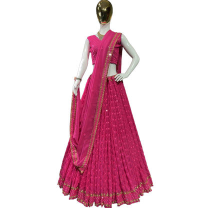 SHAFNUFAB Women's Georgette Semi Stitched lehengacholi SF201332  Diwali Outfit Embroidered lehengacholi Set Rani pink  Colour Indian Heavy Lehenga