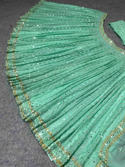 SHAFNUFAB Women's Georgette Semi Stitched lehengacholi SF201335  Diwali Outfit Embroidered lehengacholi Set Sky Blue  Colour Indian Heavy Lehenga