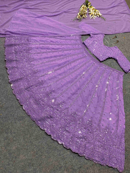 SHAFNUFAB Women's Georgette Semi Stitched lehengacholi SF201344  Diwali Outfit Embroidered lehengacholi Set Purple  Colour Indian Heavy Lehenga