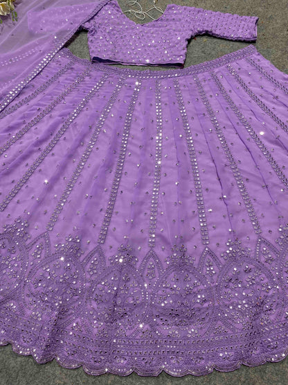 SHAFNUFAB Women's Georgette Semi Stitched lehengacholi SF201344  Diwali Outfit Embroidered lehengacholi Set Purple  Colour Indian Heavy Lehenga