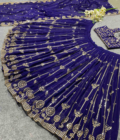 SHAFNUFAB Women's Georgette Semi Stitched lehengacholi SF201345  Diwali Outfit Embroidered lehengacholi Set Blue  Colour Indian Heavy Lehenga