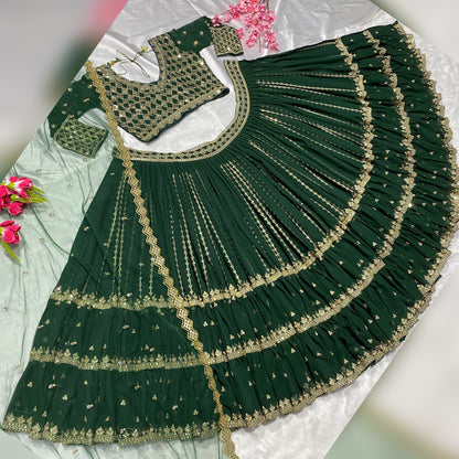Shafnufab Women's Georgette weddings Lehenga Choli (SF201358 Green Free Size )