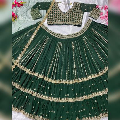 Shafnufab Women's Georgette weddings Lehenga Choli (SF201358 Green Free Size )