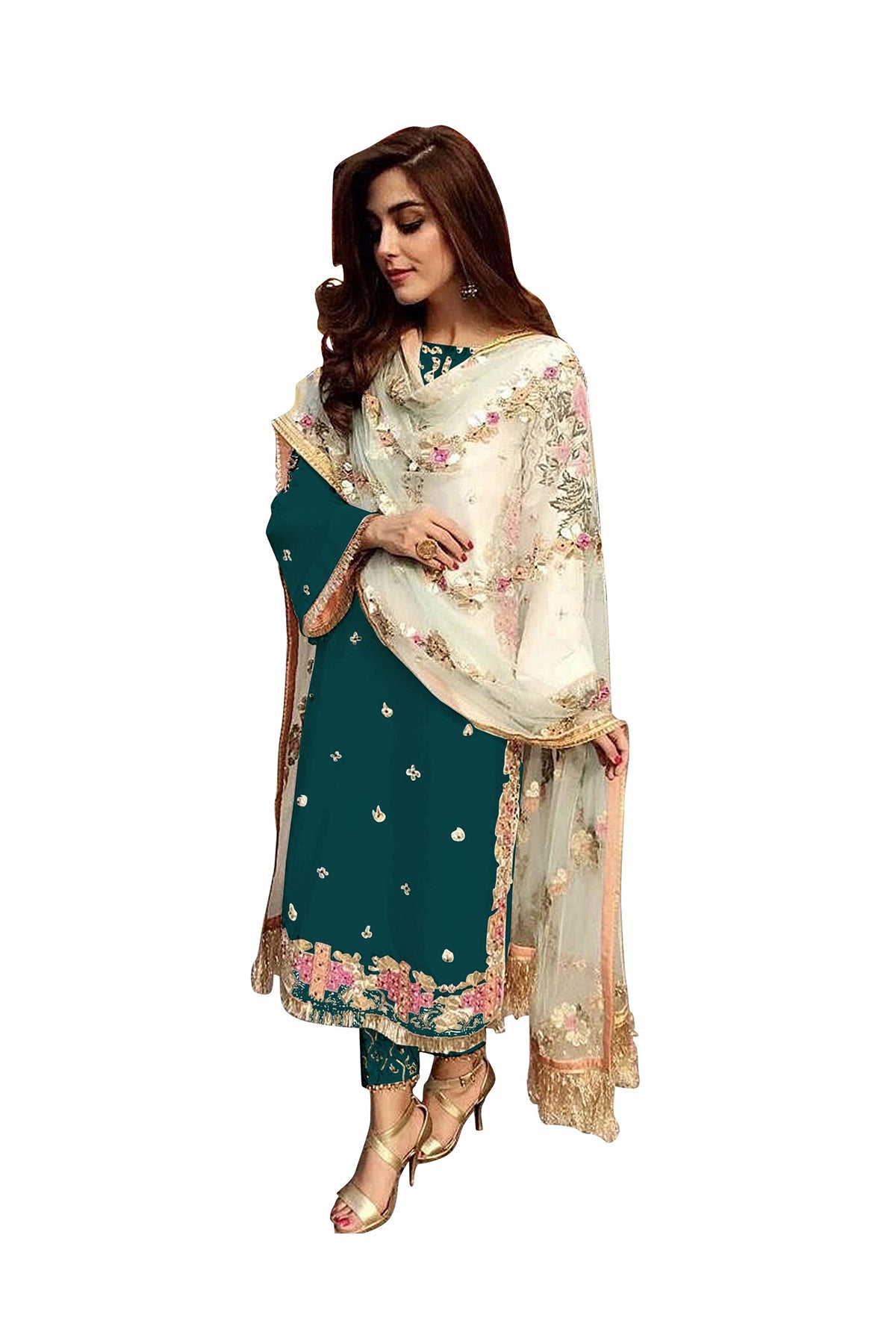 SHAFNUFAB Women's Georgette Ethnic Wear for WomenSemi StitchedSalwarSuit   SF201365  Diwali Outfit Bridal Navy Blue  Colour Indian CasualWearSalwarSuit IN Eid
