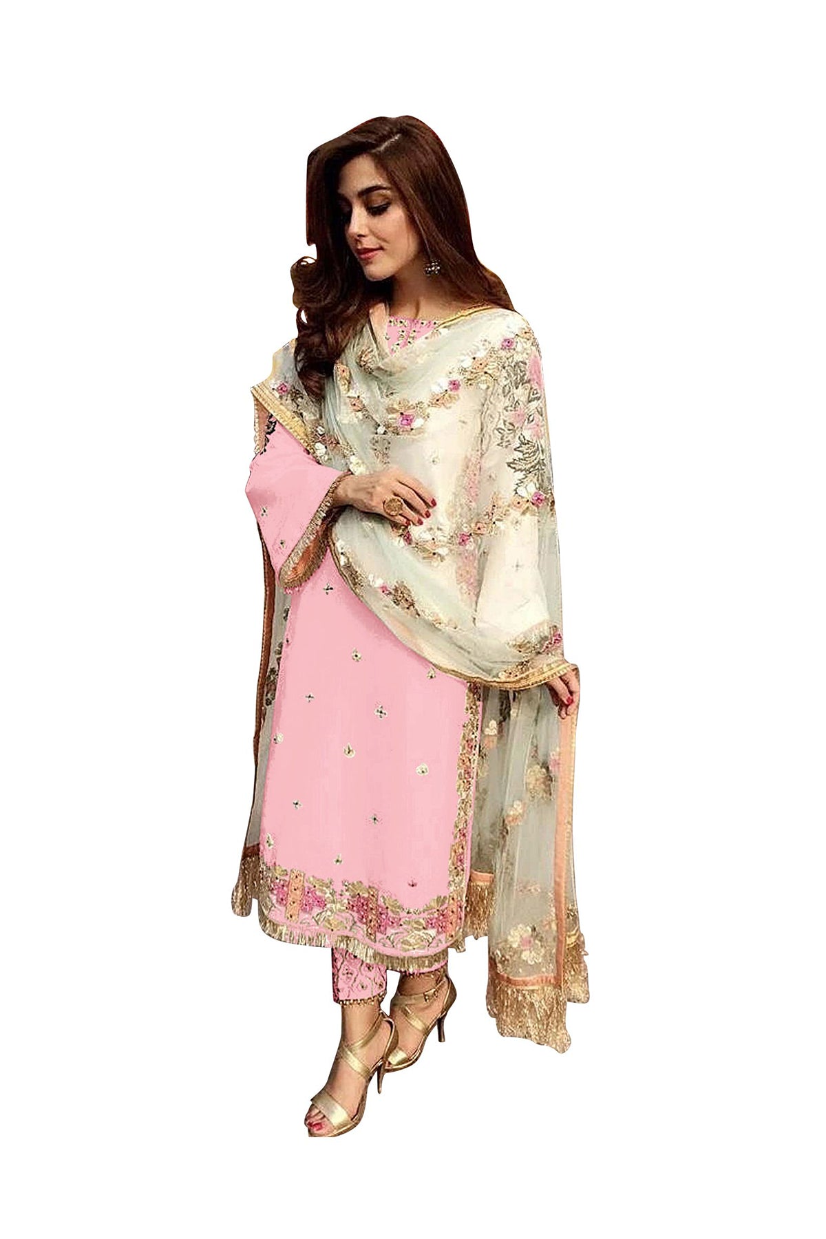 SHAFNUFAB Women's Georgette Ethnic Wear for WomenSemi StitchedSalwarSuit   SF201366  Diwali Outfit Bridal Pink  Colour Indian CasualWearSalwarSuit IN Eid