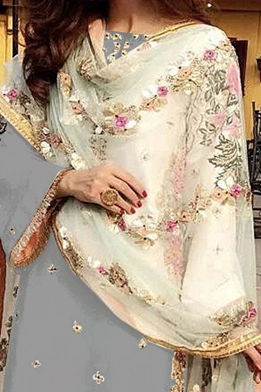 SHAFNUFAB Women's Georgette Ethnic Wear for WomenSemi StitchedSalwarSuit   SF201367  Diwali Outfit Bridal Grey  Colour Indian CasualWearSalwarSuit IN Eid