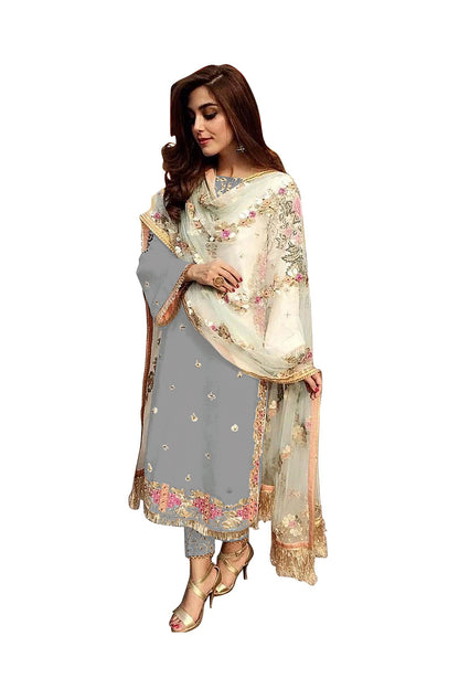 SHAFNUFAB Women's Georgette Ethnic Wear for WomenSemi StitchedSalwarSuit   SF201367  Diwali Outfit Bridal Grey  Colour Indian CasualWearSalwarSuit IN Eid