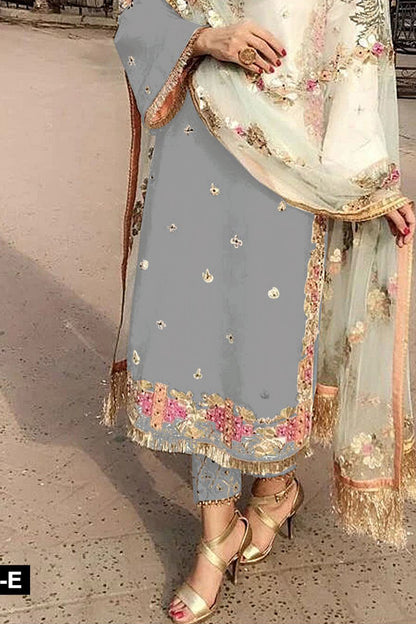 SHAFNUFAB Women's Georgette Ethnic Wear for WomenSemi StitchedSalwarSuit   SF201367  Diwali Outfit Bridal Grey  Colour Indian CasualWearSalwarSuit IN Eid
