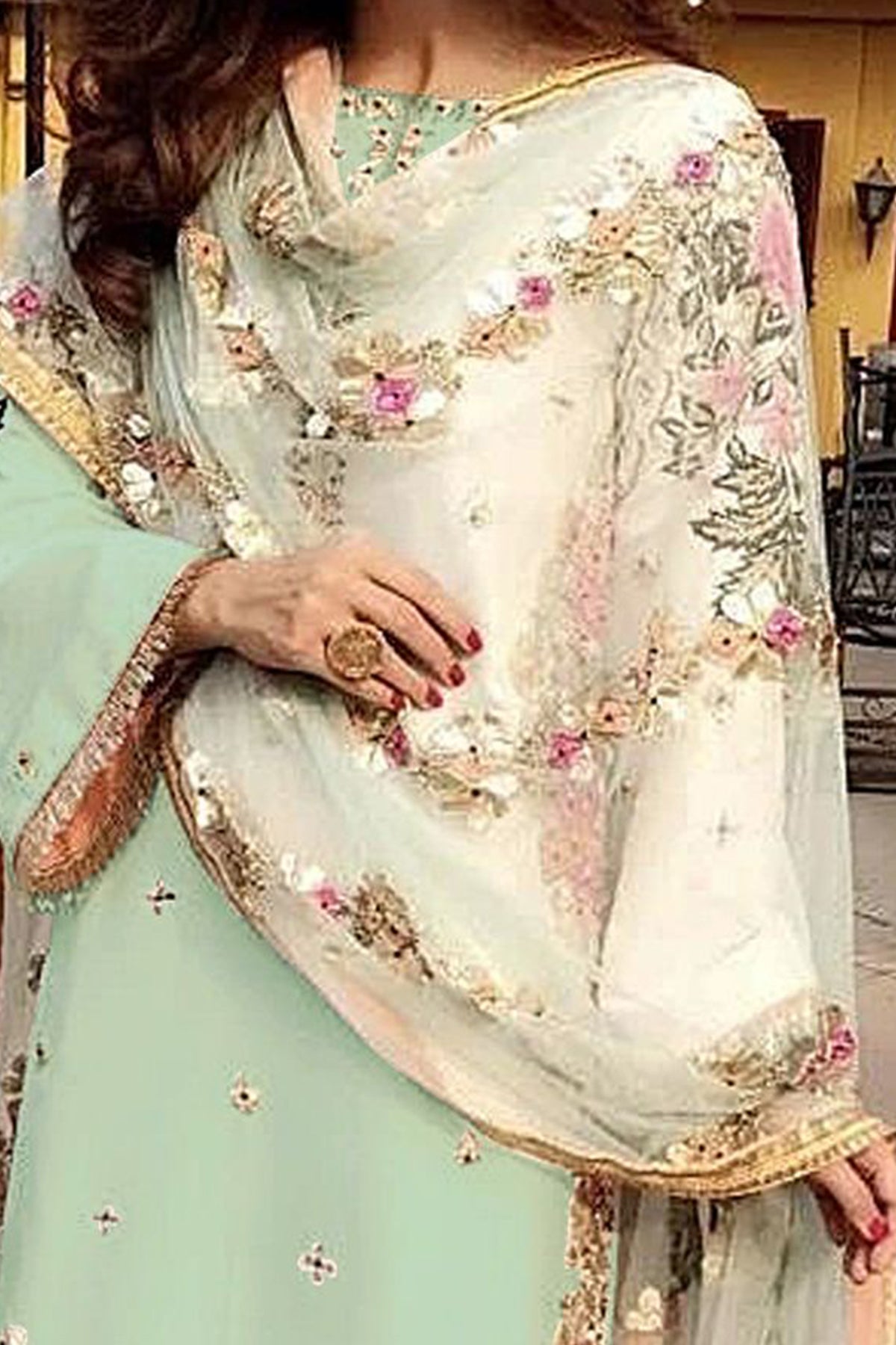 SHAFNUFAB Women's Georgette Ethnic Wear for WomenSemi StitchedSalwarSuit   SF201368  Diwali Outfit Bridal Green  Colour Indian CasualWearSalwarSuit IN Eid