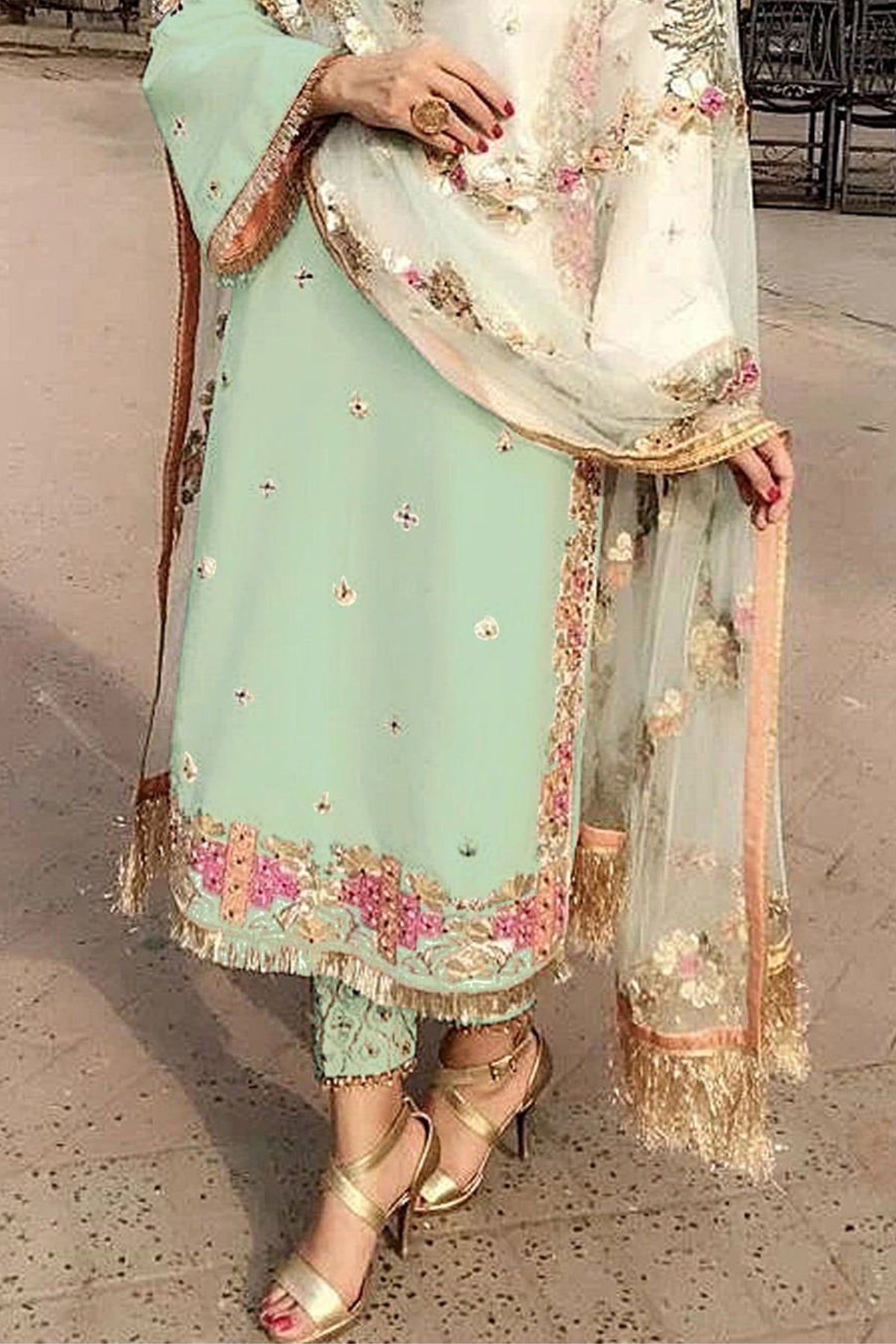 SHAFNUFAB Women's Georgette Ethnic Wear for WomenSemi StitchedSalwarSuit   SF201368  Diwali Outfit Bridal Green  Colour Indian CasualWearSalwarSuit IN Eid